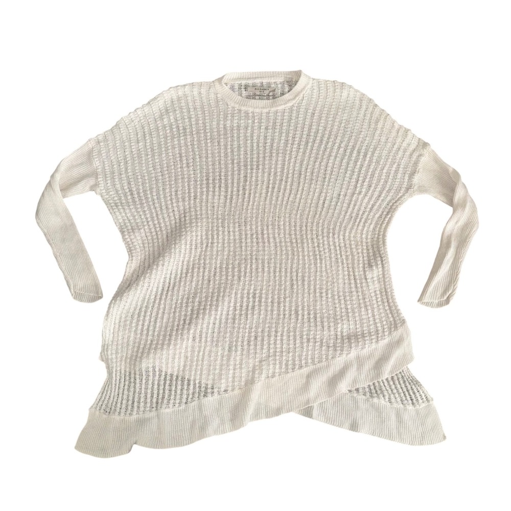AllSaints Sweater Women XS/S White Good Linen Open Knit Asymmetrical Hem